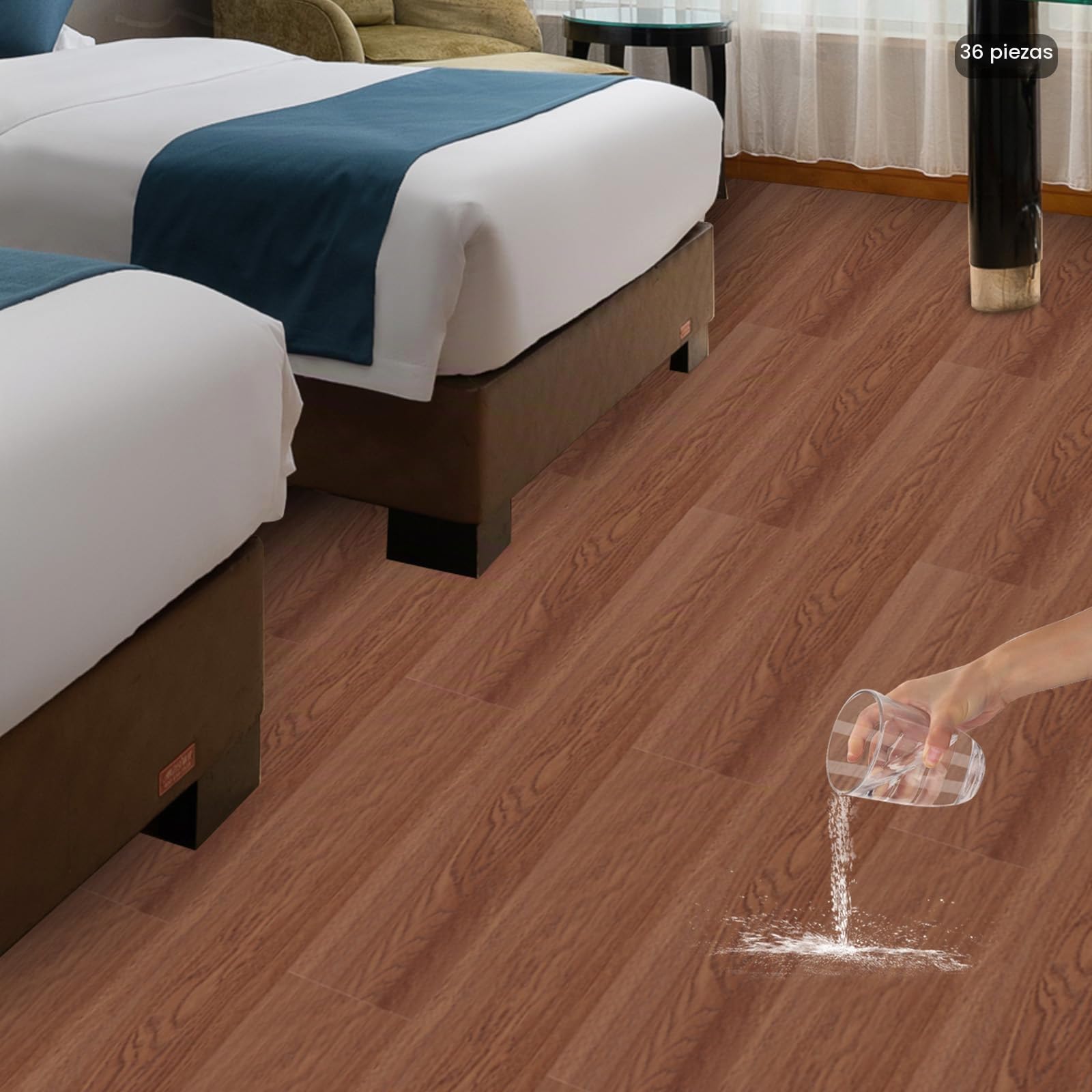 36 unidades de suelo de PVC, para manualidades, suelos de madera de vinilo, autoadhesivos, antideslizantes, resistentes al agua, cortables, grosor de 1,3 mm, resistentes al agua, para cocina, salón