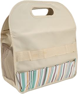 Bolsa para Herramientas de Jardín Bolsa de Gran Capacidad 600D Tela Oxford Tablero de PE Portaherramientas de Jardín para Jardineros Marrón con Cuadros Horticultura Kit de (Beige