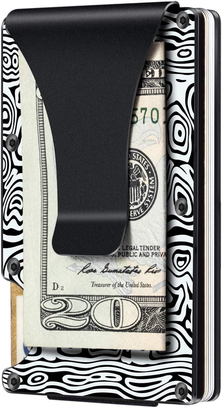 Aluminum Wallets for Men, LOOKISS RFID Minimalist Wallet for Men, Money Clip Wallet Metal, Mens Slim Wallet Metal Card Holder (Damasgus2)