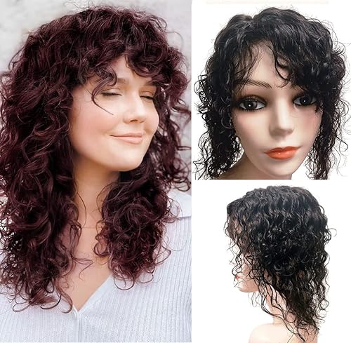 Miniatura 10 de Base de seda de 6.3 x 7.1 in, rizadoondulado para mujer, extensiones de cabello humano real, peluca tipo tupé, cobertura de área grande,