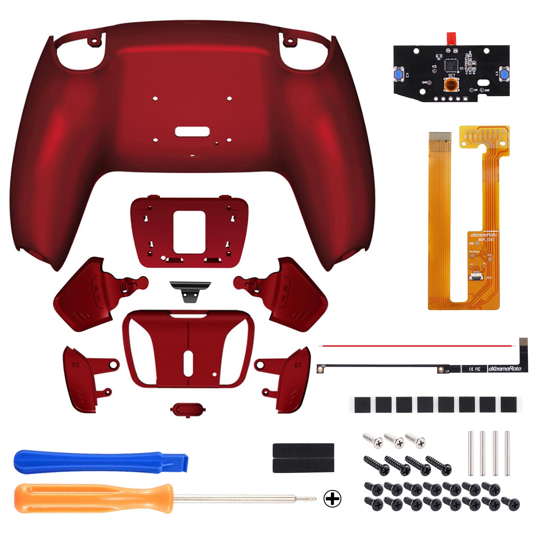 eXtremeRate Programable RISE4 Remap Kit para ps5 Modelo BDM-030/040/050 Actualización Board & Carcasa Trasera & 4 Palancas Botones Traseros para ps5 Control-NO Incluye Mando(Escarlata Rojo)