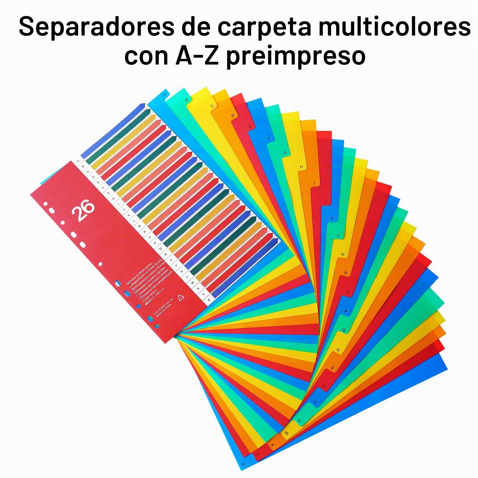 Paquete de 5 Separadores de Archivos A4 para carpetas multitaladro, 26 Posiciones, letra A-Z, Separador Carpetas de plástico para uso escolar o de oficina