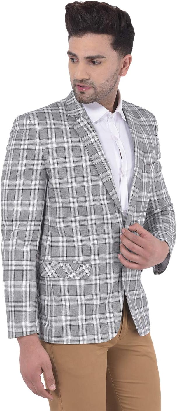 White and Grey Check Slim-Fit Single-Breasted Coat Blazer