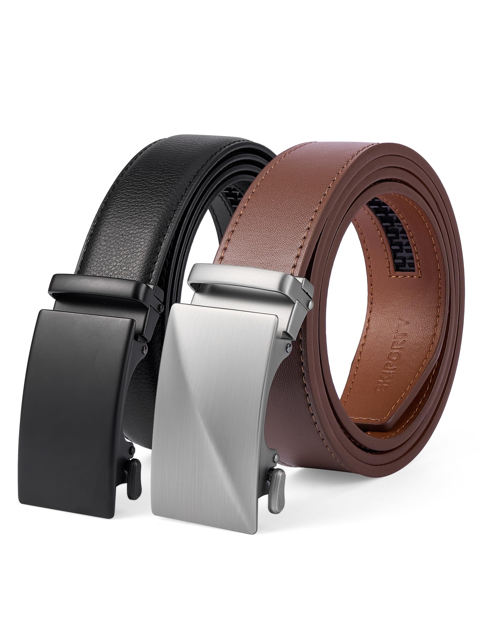 SKiporty Ratchet Belts for Men 2 Pack,Mens Leather Belt Click Adjustable Black/Brown for Dress Pants Jeans Plus Size