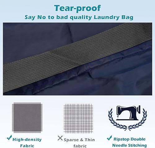 Miniatura 3 de Coomee Bolsa de lavandería resistente, paquete de 2 bolsas de lavandería de nailon XL con correas, organizador grande de ropa sucia lavable con