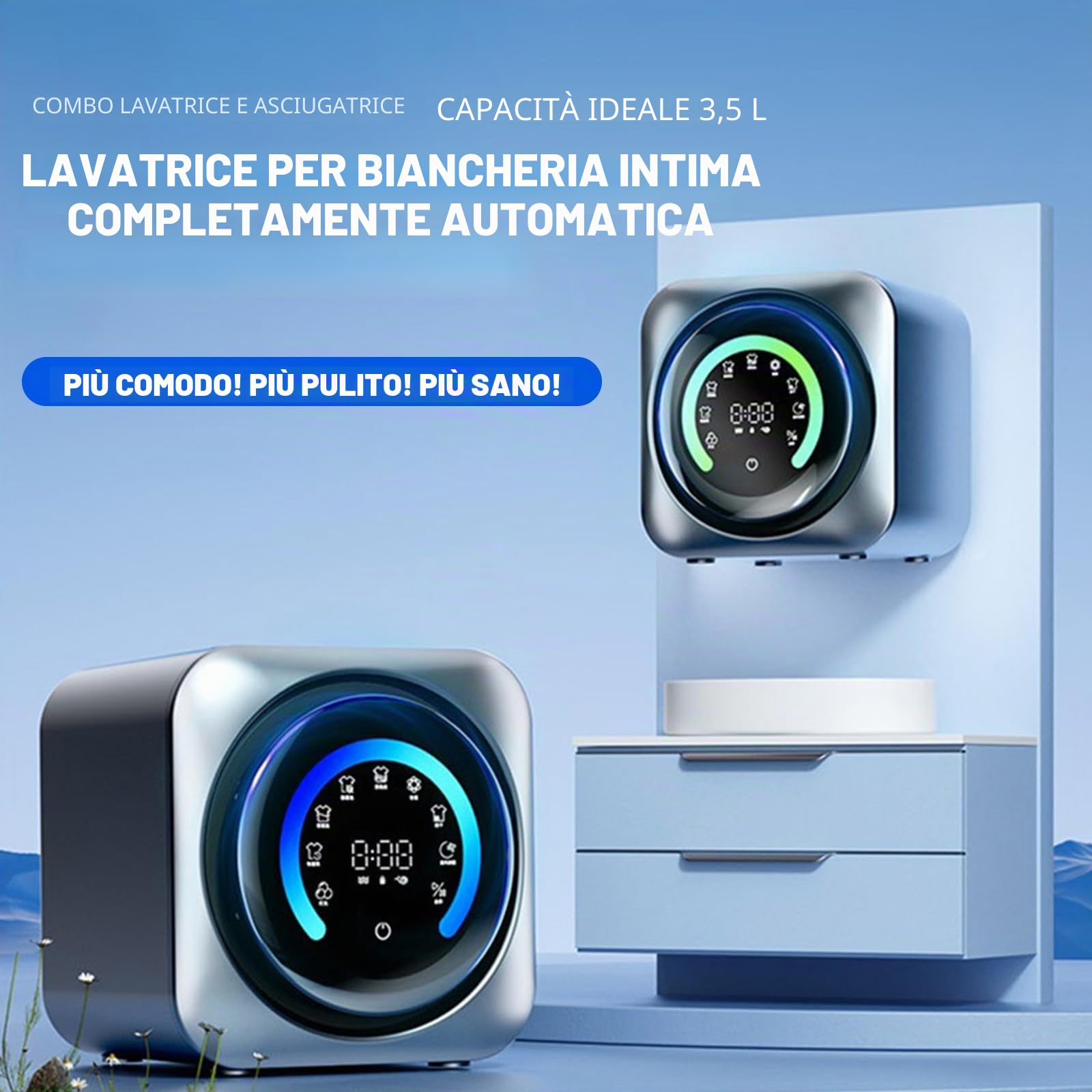 Compatta Ma Potente Lavatrice Mini per Una Pulizia Efficiente Mini Lavatrice a Parete con capacità Tamburo 3kg Lavatrice Portatile per Biancheria Intima Desktop