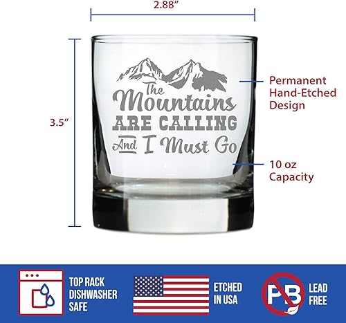 Miniatura 5 de Mountains are Calling - Funny Whiskey Rocks Glass Gifts for Outdoorsy Men & Women - Fun Whisky Drinking Tumbler Décor