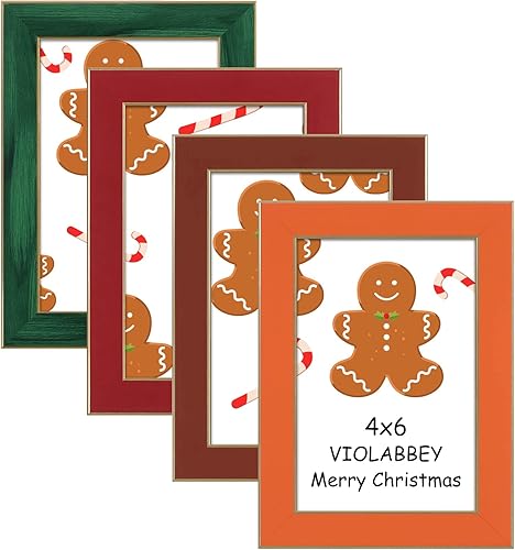 Miniatura 8 de VIOLABBEY Juego de 4 portarretratos de 5 x 7 pulgadas, coloridos portarretratos de estilo moderno, vidrio real templado de alta definición, para