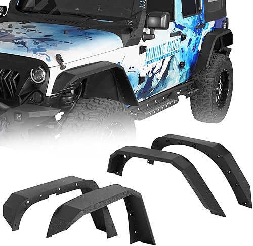 Hooke Road Guardabarros planos mejorados para rueda delantera y trasera para Jeep Wrangler JK 24 puertas 2007-2018