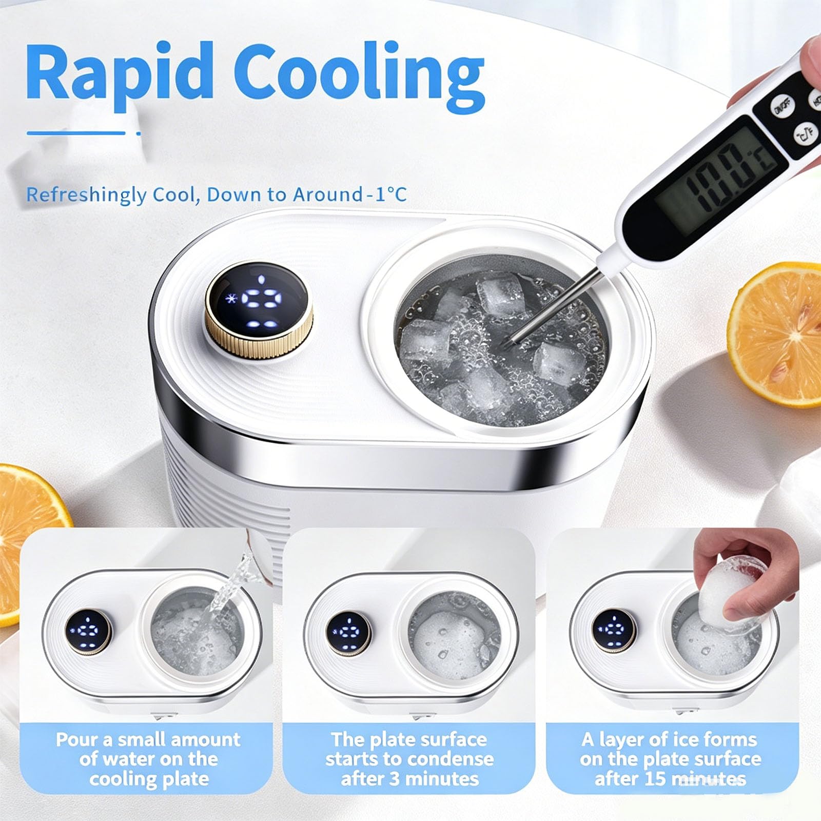 Kühlbecher, Tischbecherkühler und -wärmer mit stufenloser Geschwindigkeitsregelung und digitaler LED-Anzeige für -1 °C bis 70 °C, elektrischer Getränkekühler (Black)