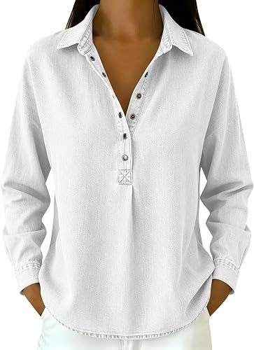 Denim Womens Shirt Long Sleeve Button Collared Long Sleeve J