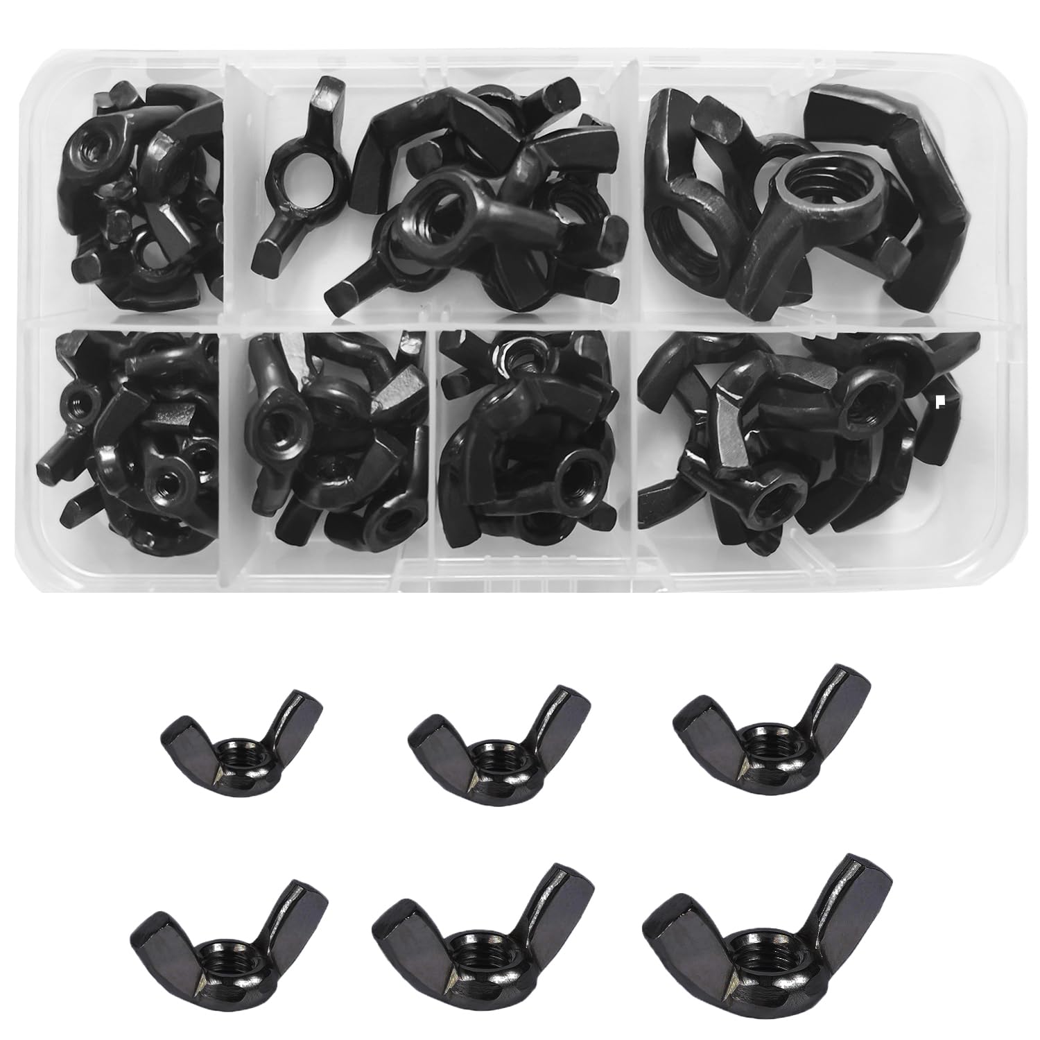 64 Pcs Black M10/M8/M6/M5/M4/M3 Wing Nut Assortment Kit, Butterfly Wing Screw Nuts, Thumb Hand Screw Parts
