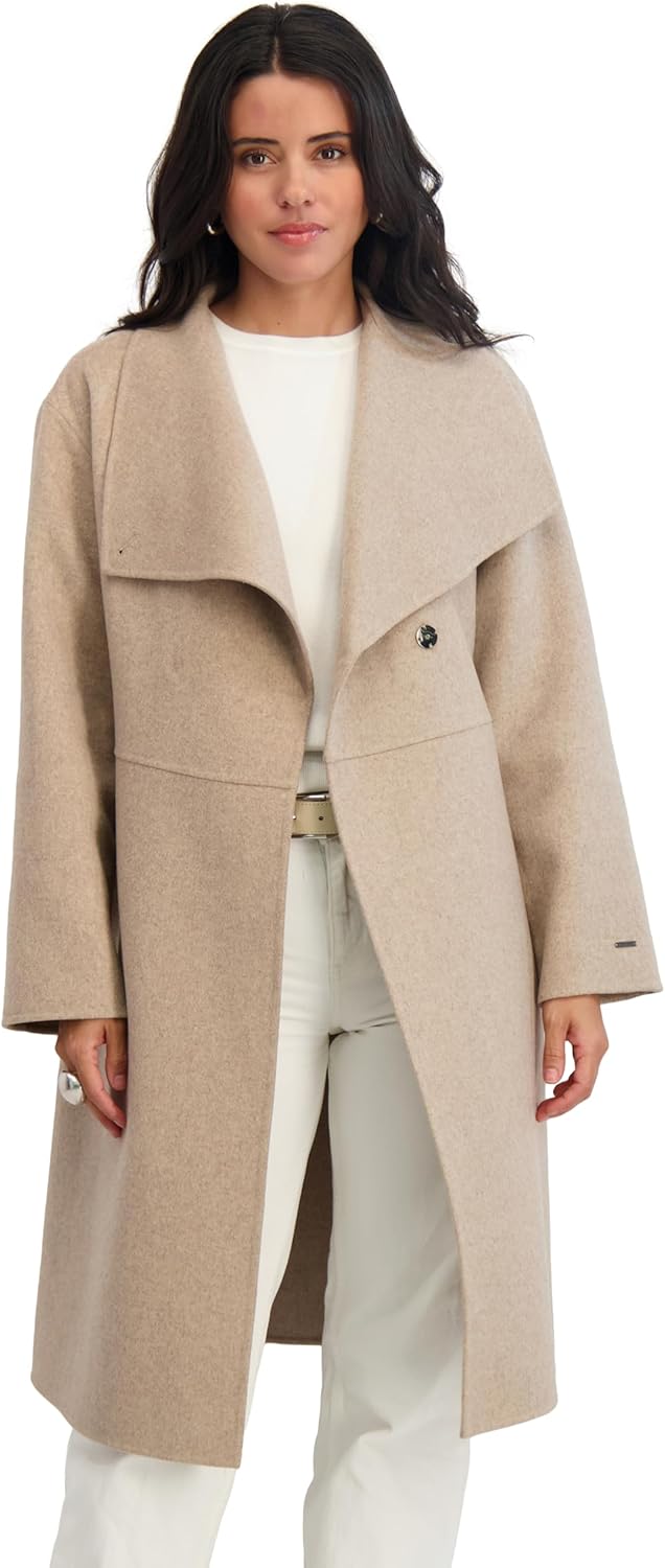 T Tahari Women's Isabelle Asymmentrical Wool Coal with Belt