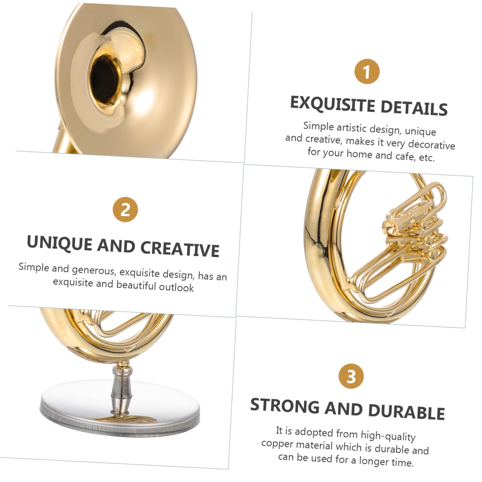 Alasum Miniatur Sousaphon Modell aus Kupfer 13cm mit Goldenem Finish Inklusive Aufbewahrungsbox und Ständer Langlebige Tischdekoration für Zuhause und Café