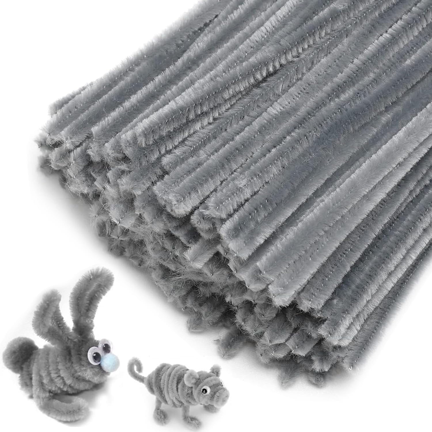 Pipe Cleaners, 100pcs 30cm Long Flexible Pipecleaners Chenille Stems for DIY Arts & Crafts, Crafting Pipe Cleaners for Handmade DIY Decorations (Deep Grey)