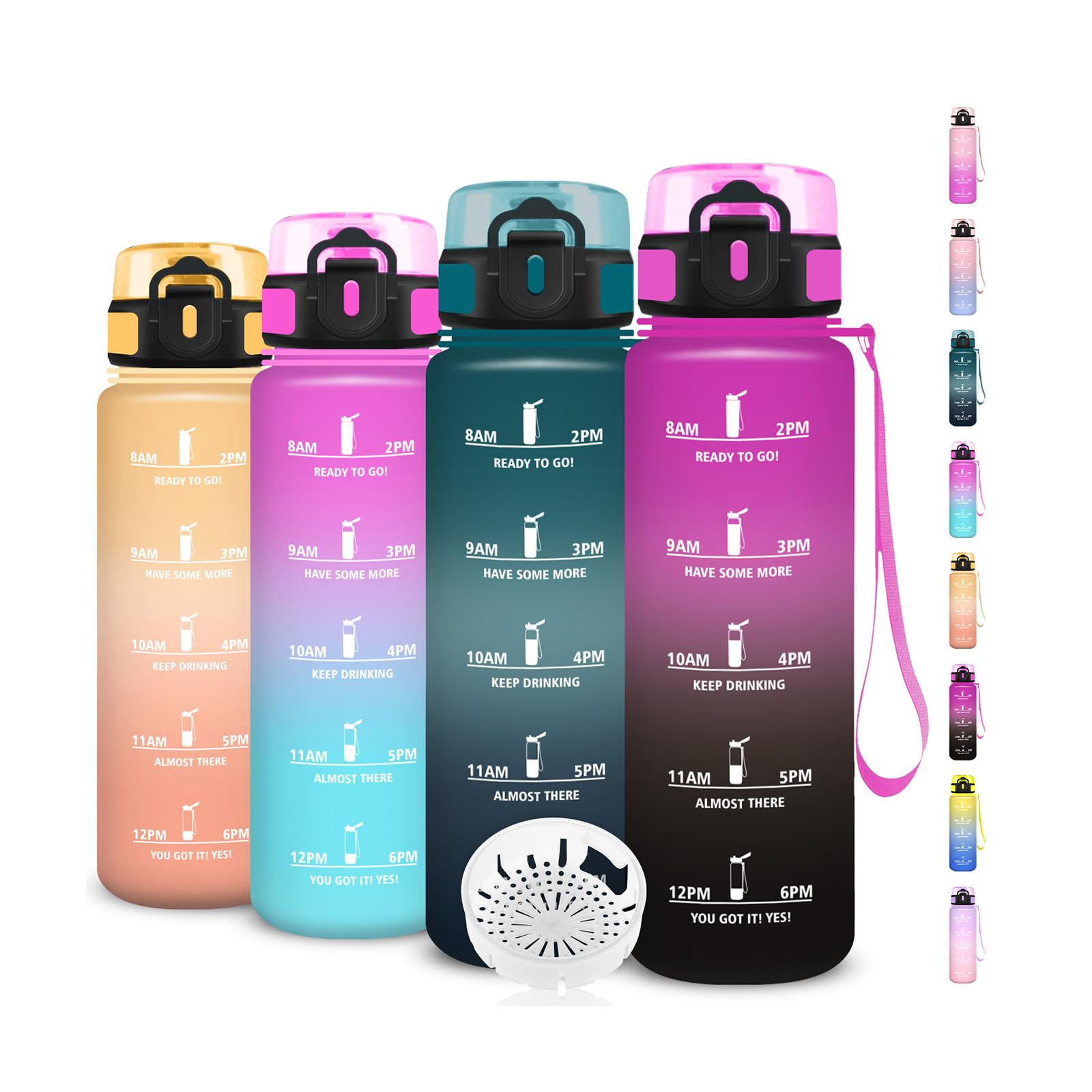 Trinkflasche- 1l- Wasserflasche Sport, Wasserflasche Auslaufsicher, Wasserflasche mit Zeitmarkierung und Uhrzeit, Leicht zu Tragen und zu Reinigen, für Camping, Running, Fitness, Gym, Erwachsene