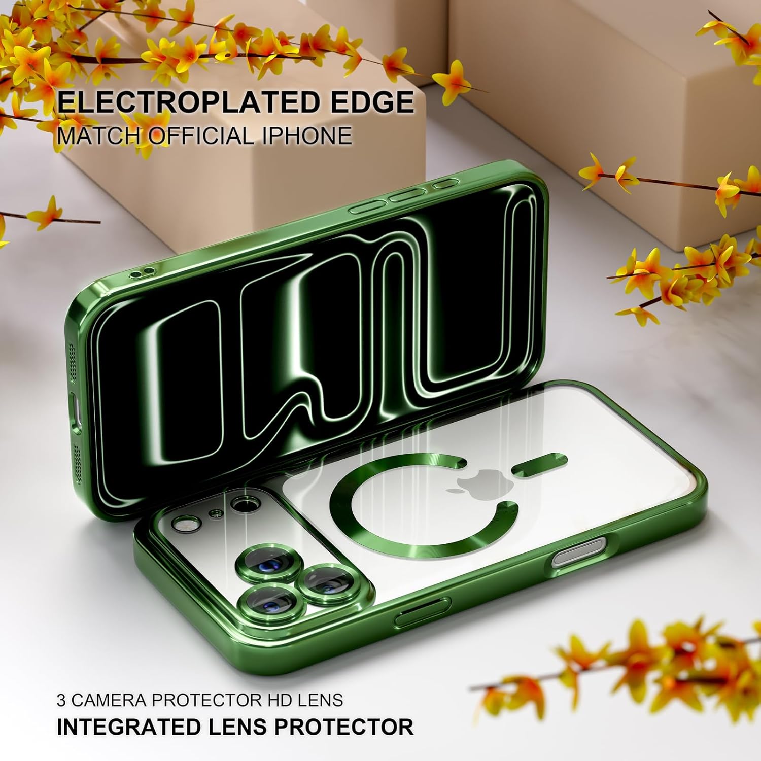 Misea Magnetic for iPhone 17 Pro Case Compatible with MagSafe [Never Yellowing] [Military Grade Drop Protection] Full Camera Lens Protector Plating Soft Clear Phone Case for Women, Green - Image 6