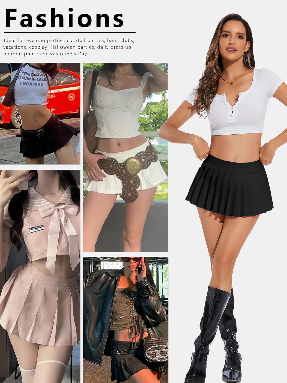 Women's Mini Skirts Solid Colour Elastic Waist Sexy Super Short Pleated Skirt,Skirt Length 25cm,for Cosplay,Club,Party - Image 5