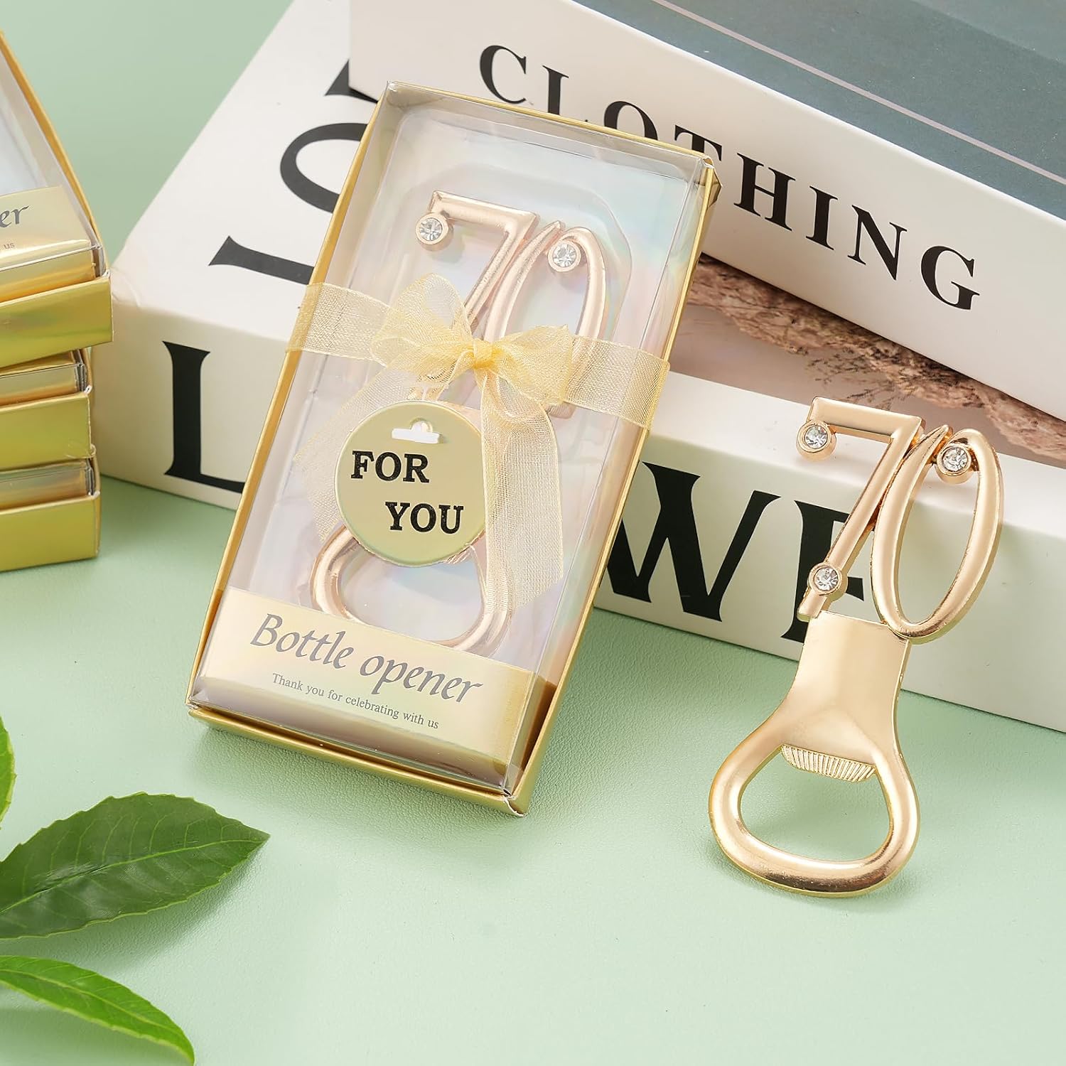 24 Pack Gold 70th Birthday Party Favor Bottle Openers, Wedding Party Gifts, Souvenirs & Decorations for Guests