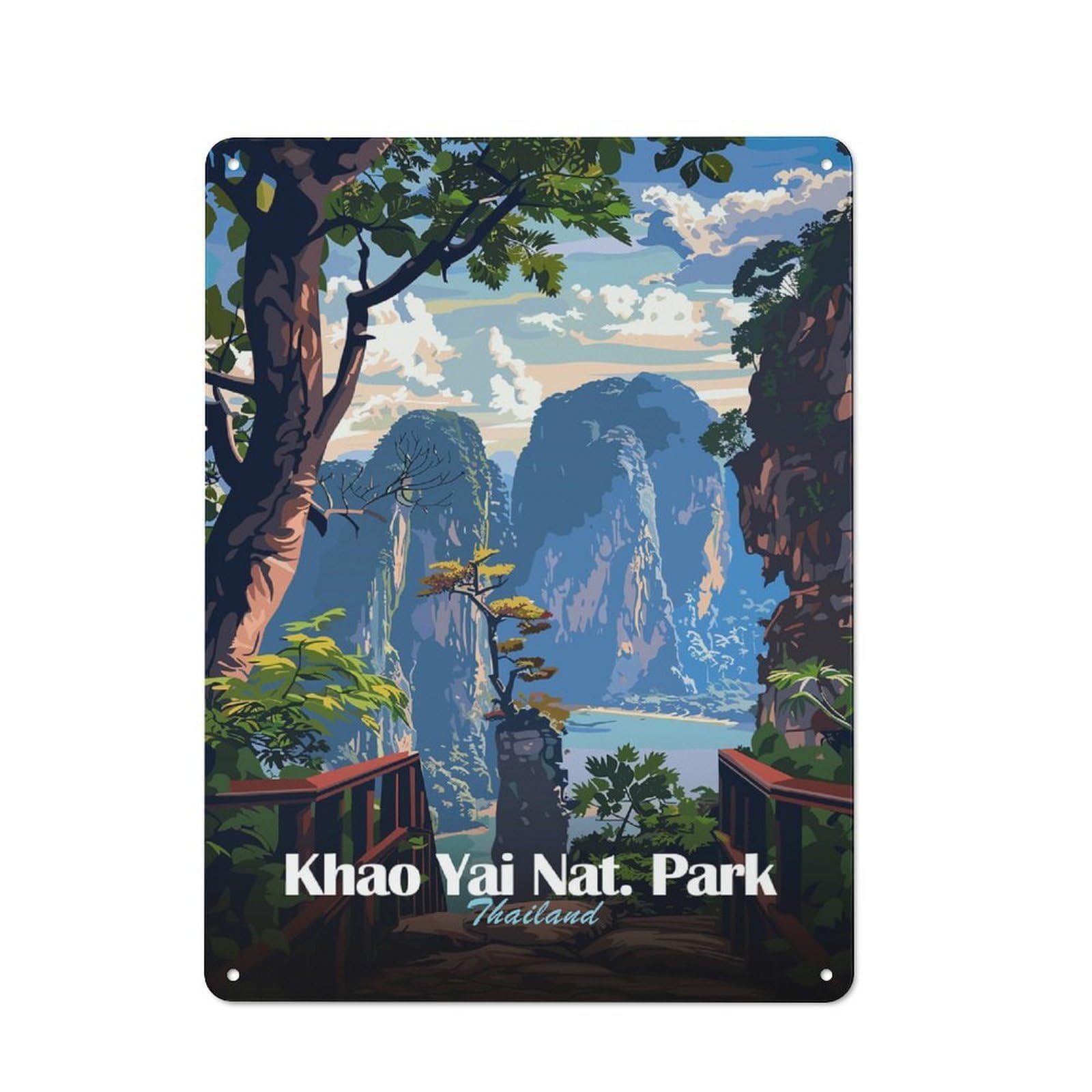 Junmoney Style-20 Rustic Tin Sign 40X30cm Featuring Khao Yai National Park Thailand For Café Or Home Bar, Gift Idea At Christmas For Hospitality Decor Collectors