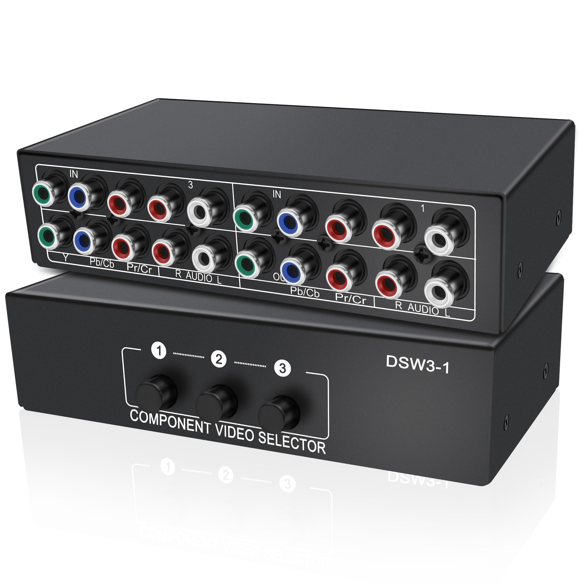 XMSJSIY componente AV interruptor de audio 3 en 1 salida compuesto 5 RCA YPbPr RGB interruptor selector AV caja convertidor divisor de 3 vías concentrador 1080P interruptor de vídeo de audio para Xbox