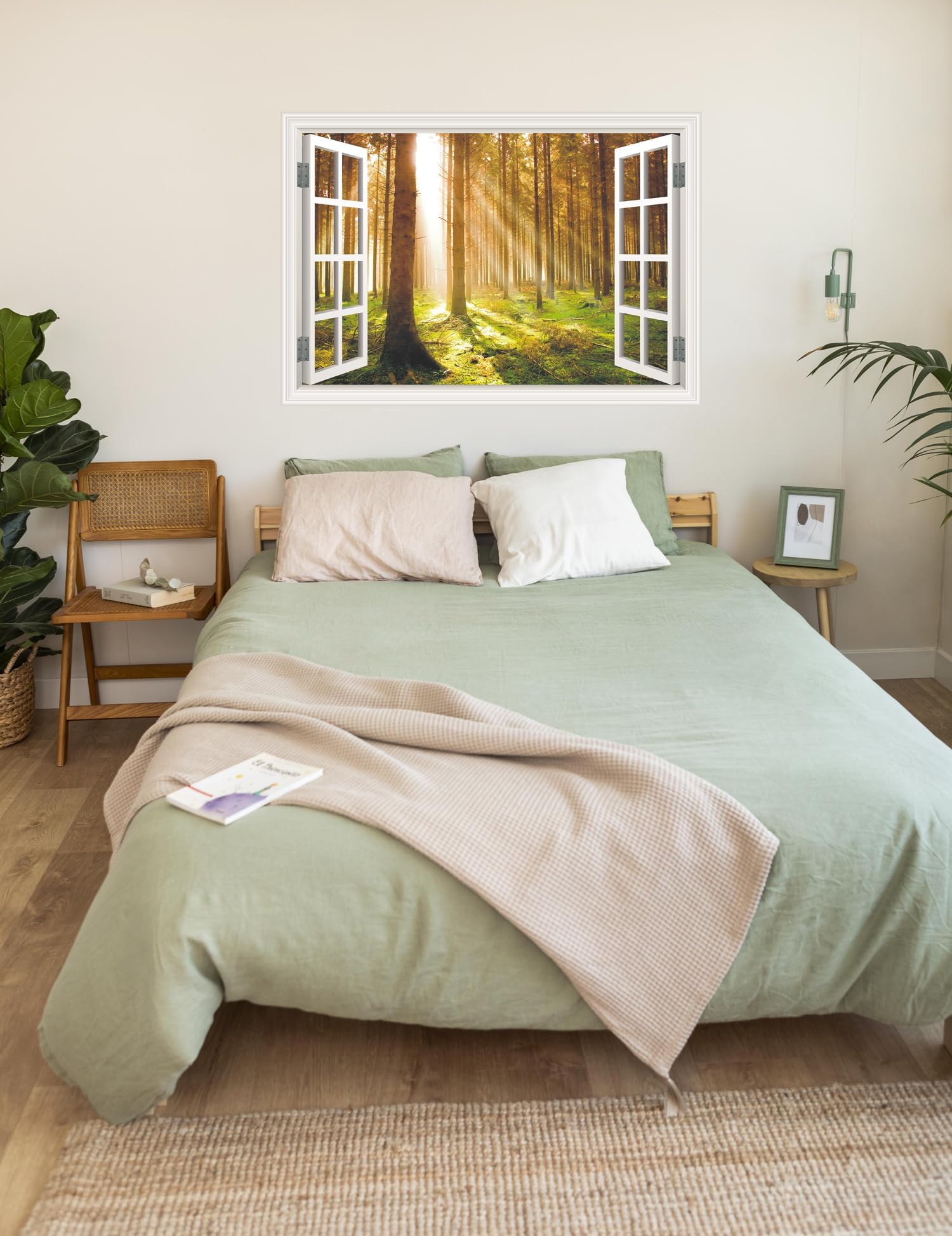 Wall Murals Online Ltd Forest Sunrise Wall Sticker Fake Window Nature Trees Wall Mural (3801866) (120cm x 80cm)