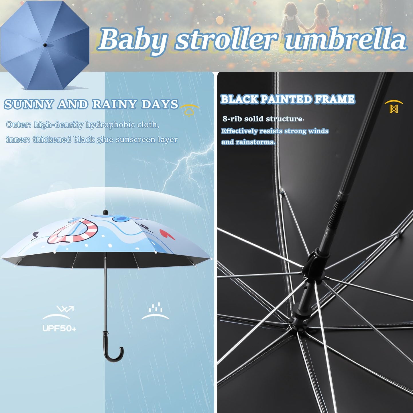 Children Buggy Sun-Proof Parasol, Adjustable Steering Angle, Protection Stroller Umbrella, Convenient and Lightweight, for Maximum Sun Protection(Light Blue)