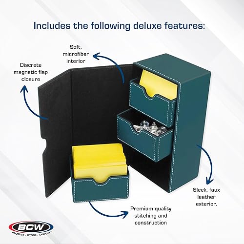 Miniatura 4 de BCW Deck Vault-LX 200 - Verde azulado  Caja de cartas premium con capacidad de 100 tarjetas, cierre magnético y bandeja de dados  Para Magic