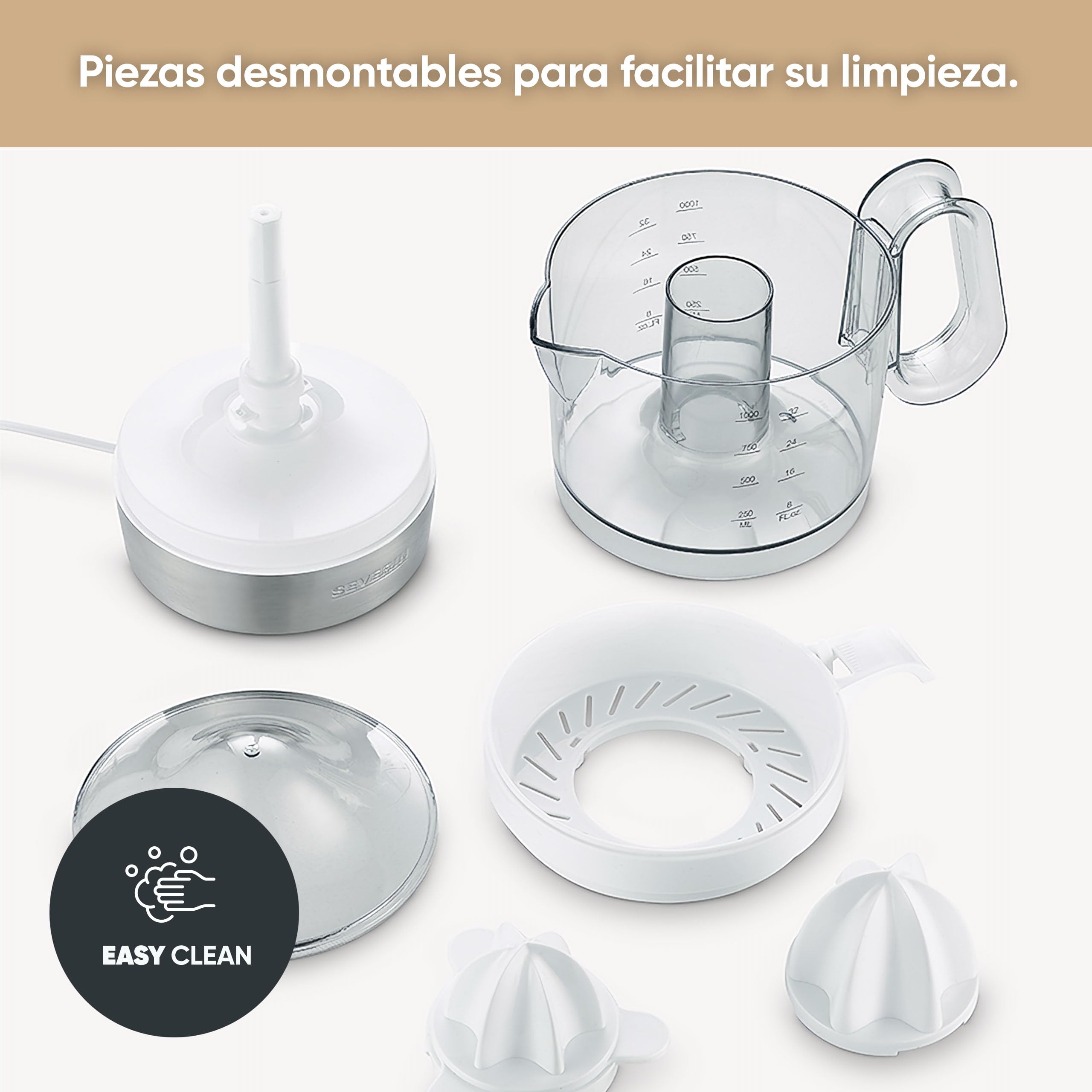 SEVERIN Exprimidor de naranjas eléctrico, exprimidor de frutas con 2 conos extraíbles y recipiente XXL de 1 L, zumo natural, 85 W, blanco, CP 3535