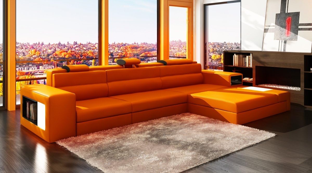 VIG Furniture Polaris Mini - Contemporary Bonded Leather Sectional Sofa in Orange