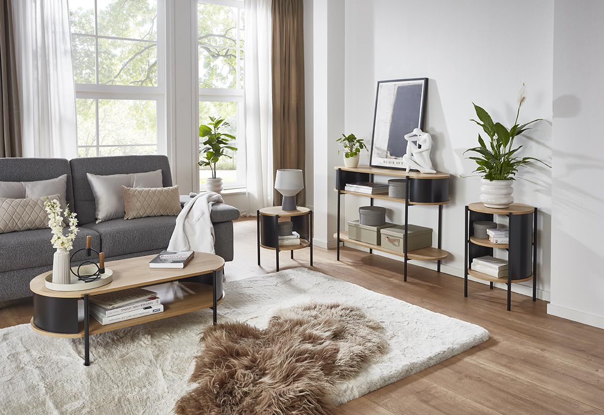 HAKU Tavolino rotondo rovere naturale nero MDF metallo tavolino rotondo - Dimensioni: A 60 x Ø 44 cm Stile: Moderno