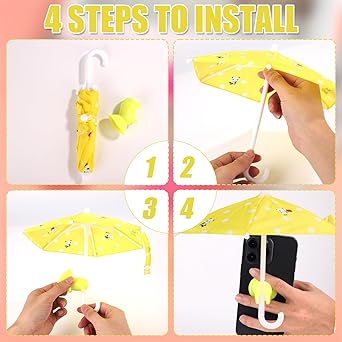 2pcs Parapluie Téléphone Portable Anti-Soleil Avec Ventouses Mignonnes Cochon - Vert Et Jaune