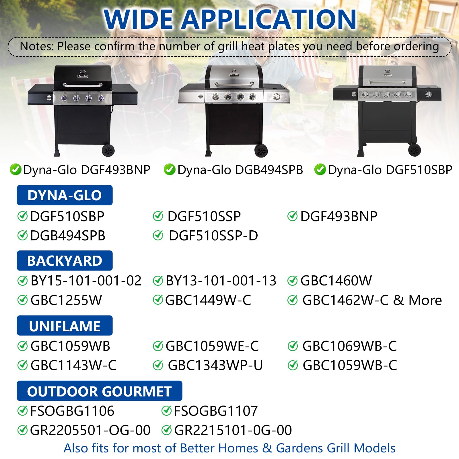 BBQ Heat Shields Grill Heat Plates Heat Tents Barbecue Burners Grill Burner Cover for Dynaglo DGF510SBP, DGF510SSP,Backyard GBC1460W GBC1461W,Phoenix, Montana,Uniflame Grill,Stainless Steel 6 Pack - 3