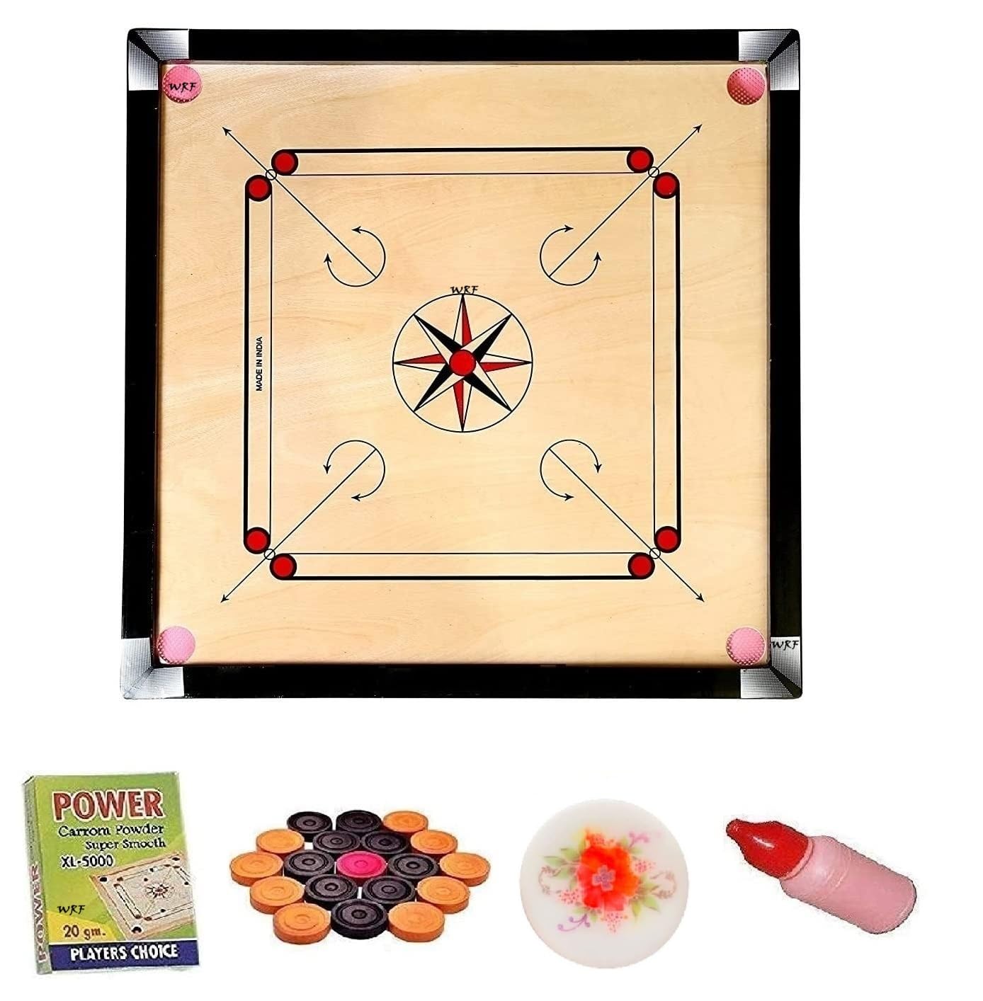 WRF Superior Matte Finish Practice Carrom Board for Serious Professional Practice with Coins Striker and Powder Black New(32inch Carrom LM-02)