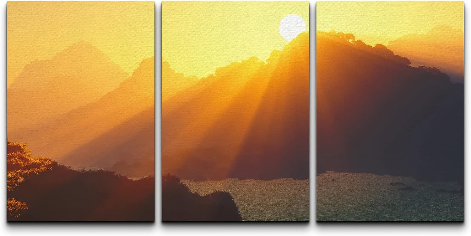 Amazon.com: wall26 Canvas Print Wall Art Set Orange Sunset & Mountain ...