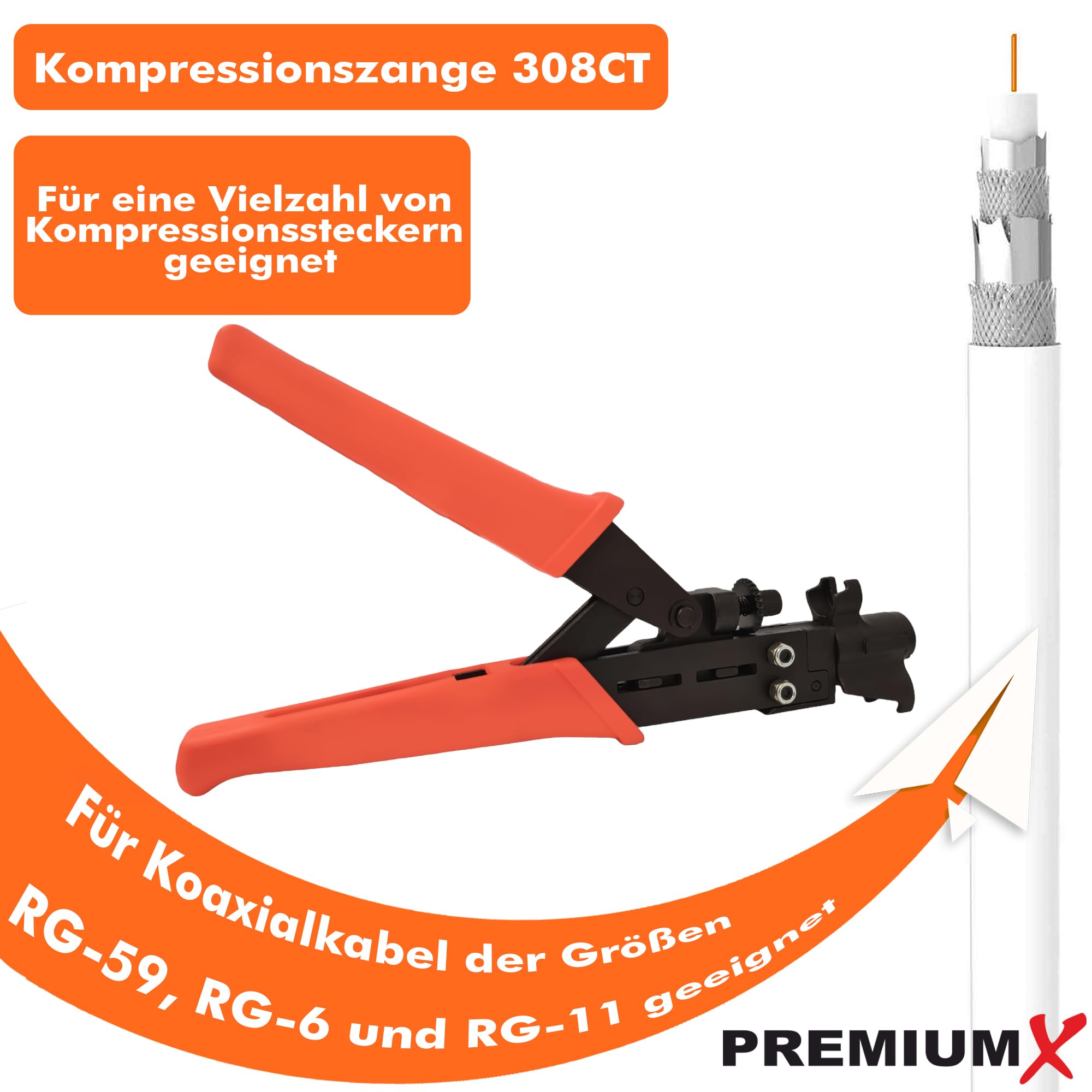 PremiumX PX-308CT - Pinza a compressione per RG59, RG6 e RG11