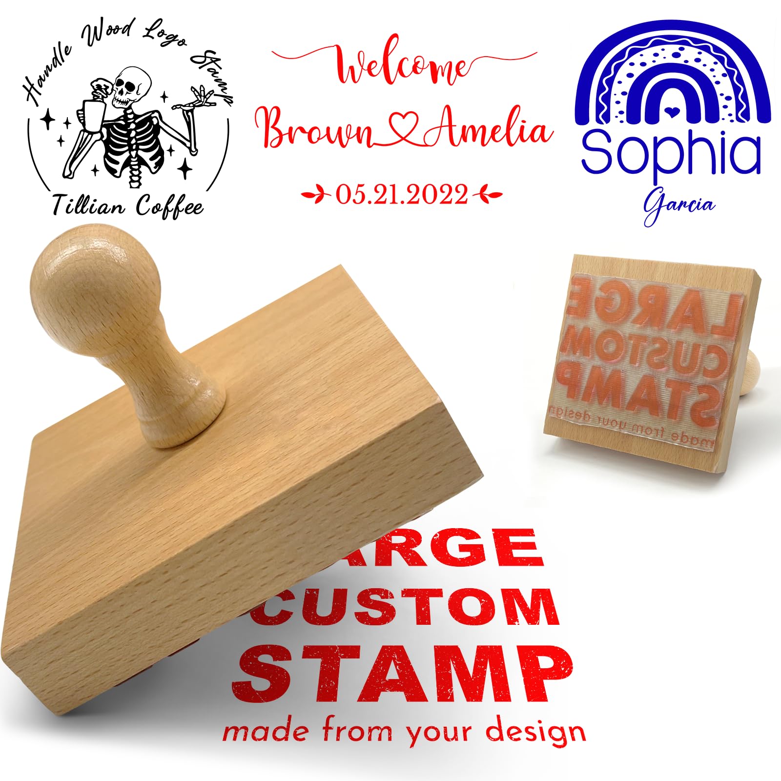 Personalised Logo Stamp with Wood Handle Custom Rubber Stamp - Upload Your Own Logo Address Name - Ideal for Business Branding,Artwork Office Paperwork & Crafting Gifts（Square） — image 1