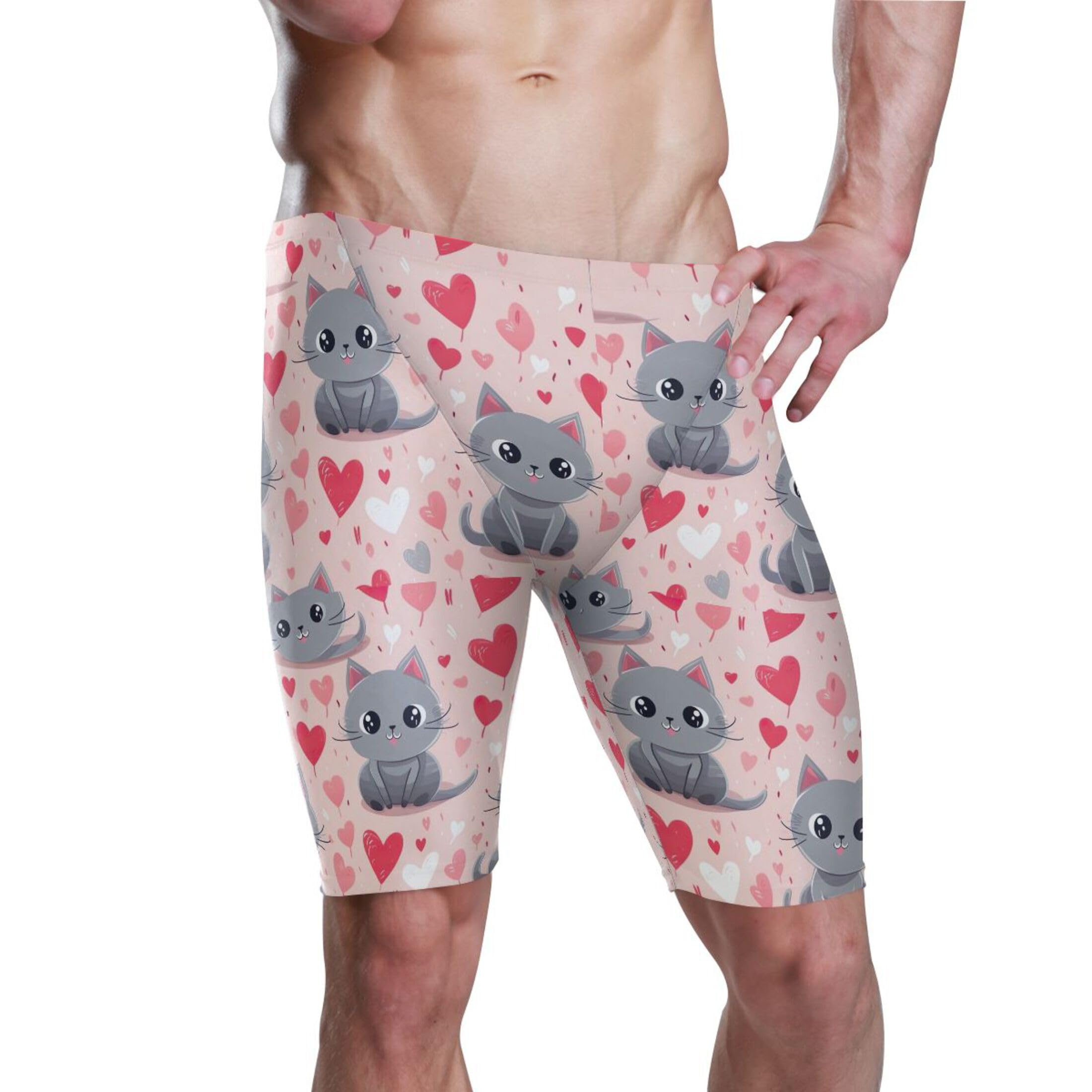 UMIRIKO Cute Cats Heart Mens Swim Jammers Swimsuit XL B0401462