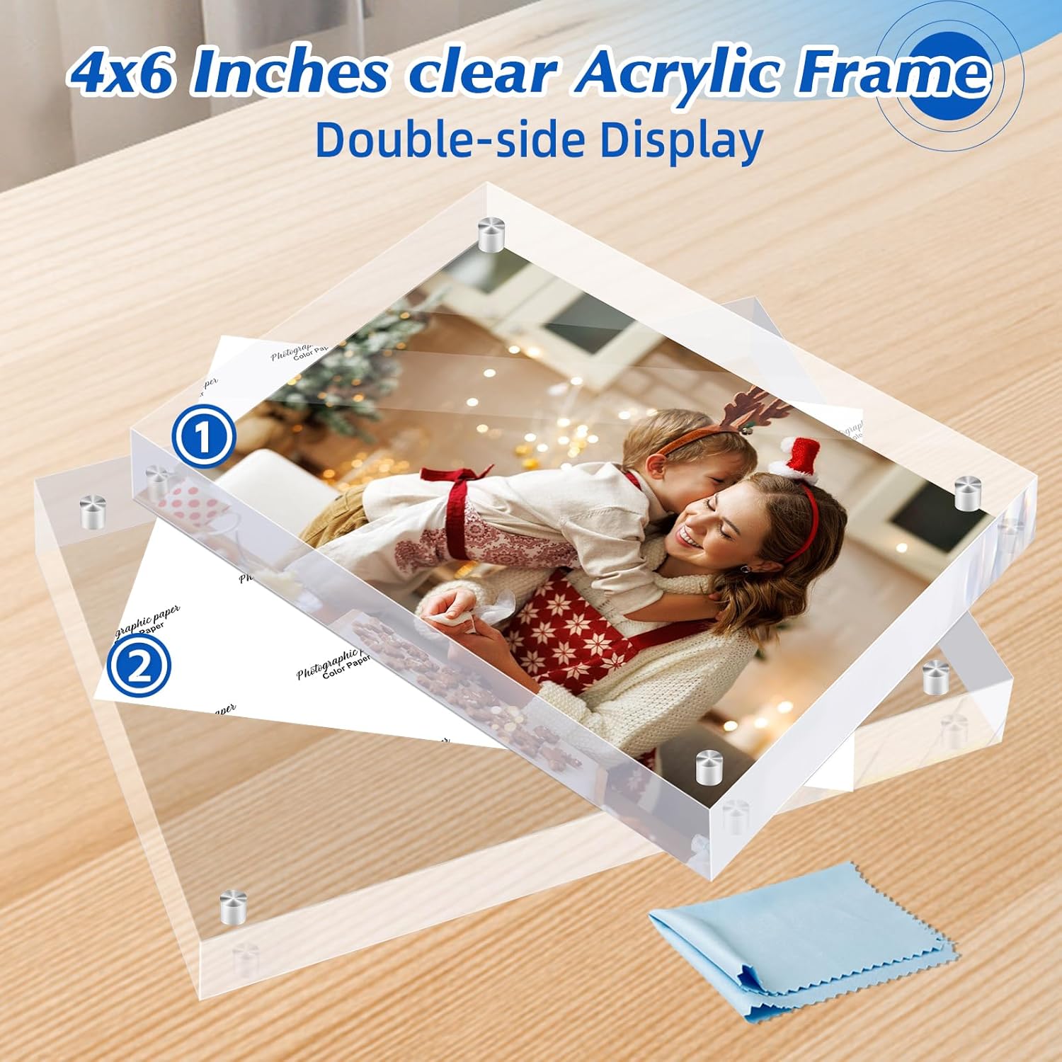 5 Pack 4x6 Acrylic Magnetic Picture Frame, 20 mm Thick Clear Double Sided Freestanding Photo Frame, Transparent Frameless Floating Frames with Magnets Corners - Image 4
