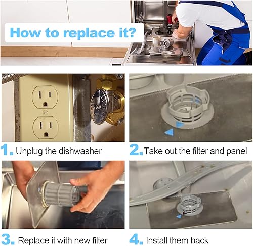 Miniatura 6 de Nuevo microfiltro mejorado 00645038 645038 para piezas de lavavajillas Bosch Kenmore sustituye a AP4339631, 00651097, 1560725, 651097, AH3479708,