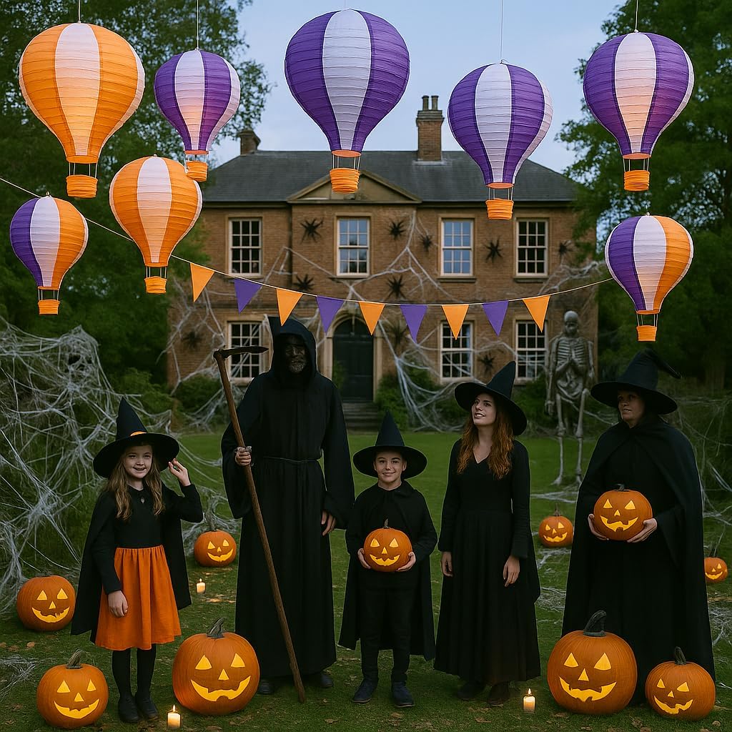 Pack of 3 Stripy Hot Air Balloon Paper Lantern Wedding Party Decoration Craft Lamp Shade (Purple, 10" (25CM))