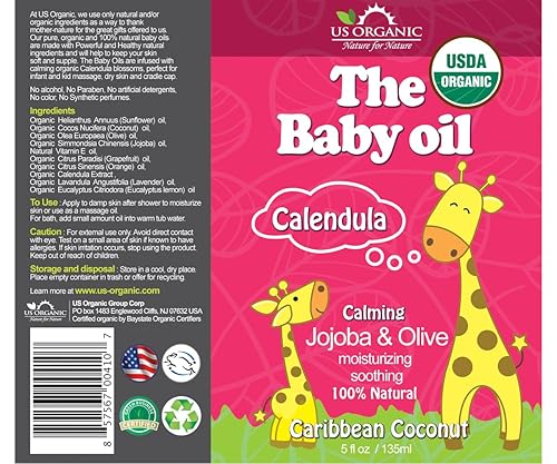 Miniatura 2 de Aceite de bebé orgánico con caléndula jojoba y aceite de oliva con vitamina E certificado USDA orgánico sin alcohol parabeno detergentes