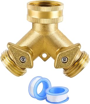 Solid Brass Hose Splitter, Garden Hose Splitter, Hose Splitter 2 Way, Garden Hose Splitter 2 Way with Shut-Off Valves for Garden Irrigation Watering Suitable for All American Thread 3/4
