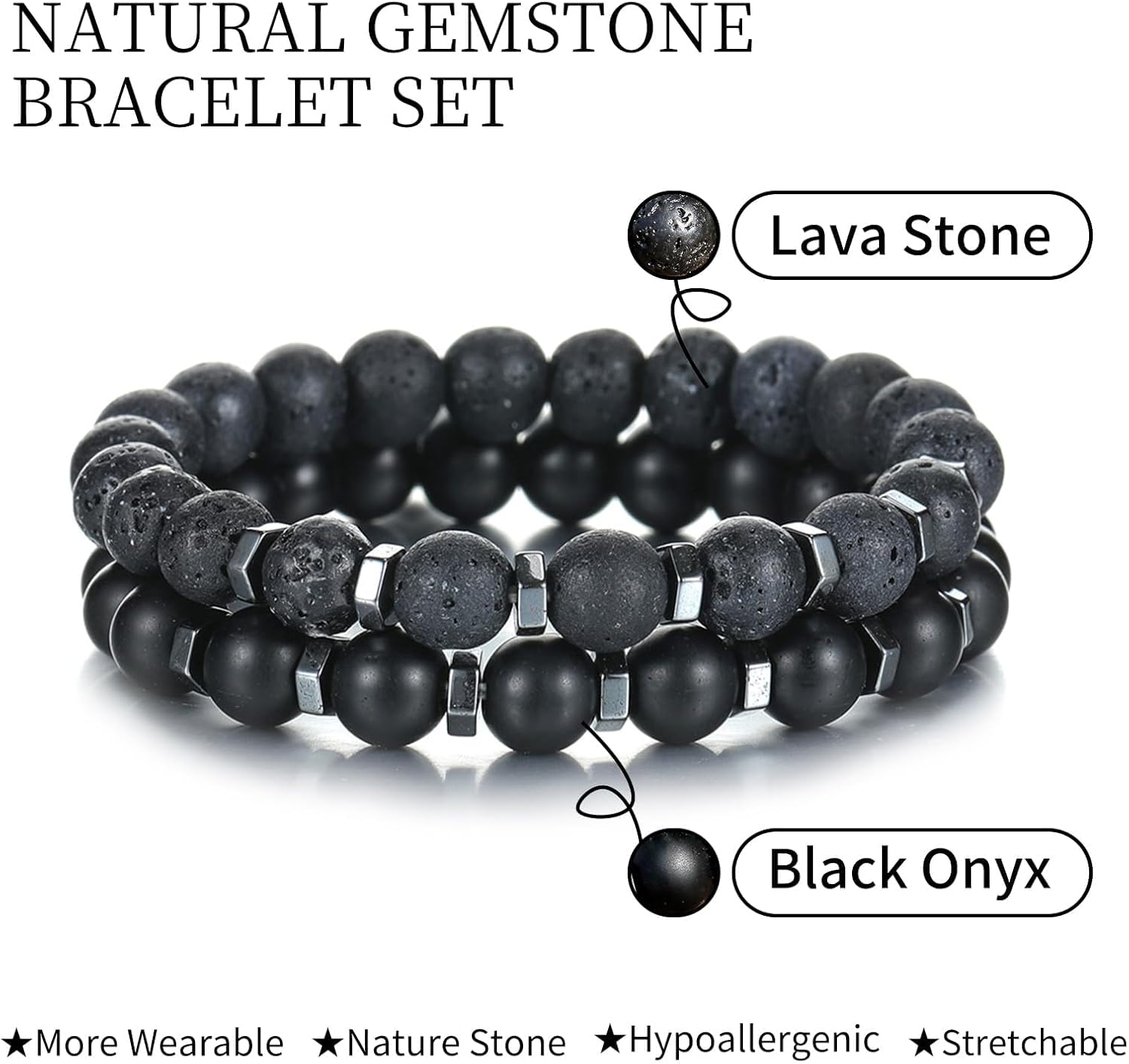 Eyesoul 8MM Natural Stone Stretch Adjustable Black Crystal Beaded Bracelet for Men Women Gifts Tiger Eye Bracelet For Men - Image 2