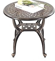 Mandolin Rust-Resistant Cast Aluminum Round Side Table for Patio - Weatherproof Coffee End Table, Copper Finish, 20.8 Inch Outdoor Garden Accent