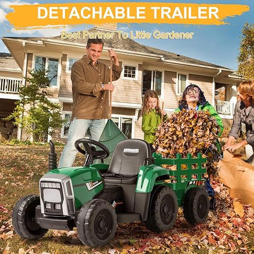 Miniatura 6 de VALUE BOX Tractor de paseo con control remoto de 2.4 G, batería de 12 V, tractor eléctrico con remolque, vehículos motorizados para niños pequeños,