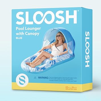 SLOOSH Inflatable Pool Floats Lounger Adult, Pool Lounger with Canopy Pool Raft Water Floating Recliner Chair with Cup Holders