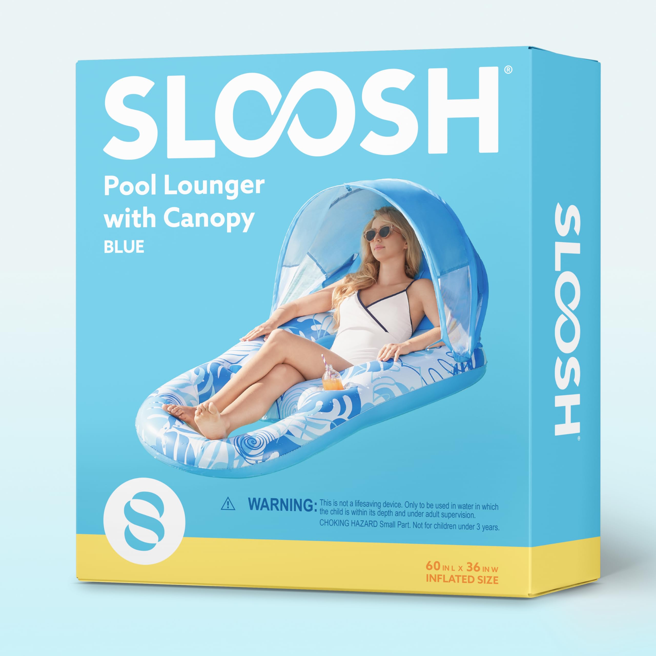 SLOOSH Pool Luftmatratze für Erwachsene, Aufblasbare Pool-Flöße, Schwimmflöße mit Sonnendach, Schwimmsessel mit Getränkehaltern und Fußstütze, Tanning Pool für Sommerparty