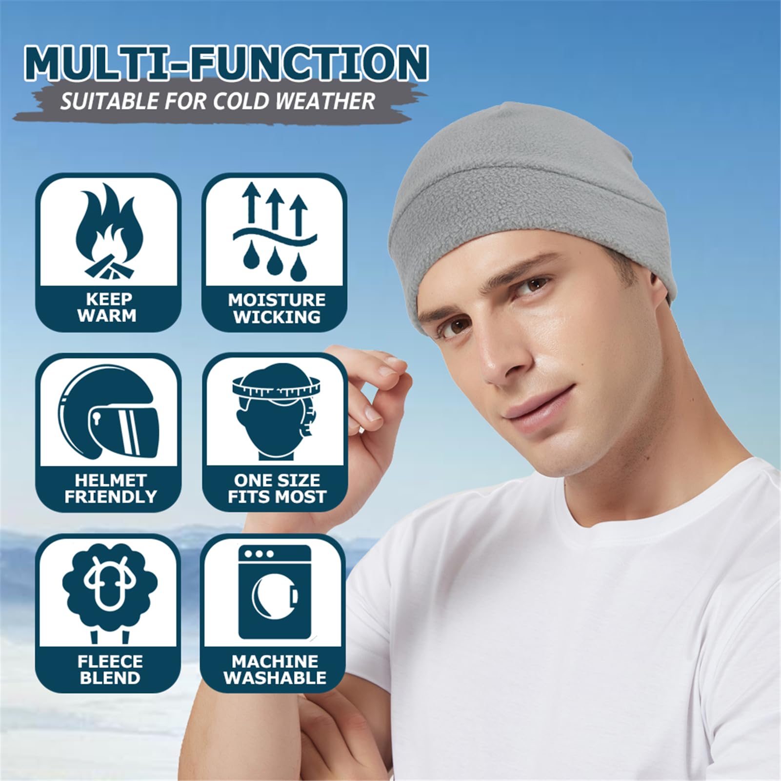 Headshion Lot de 2 bonnets de montre en polaire épais avec doublure pour casque d'hiver chaud