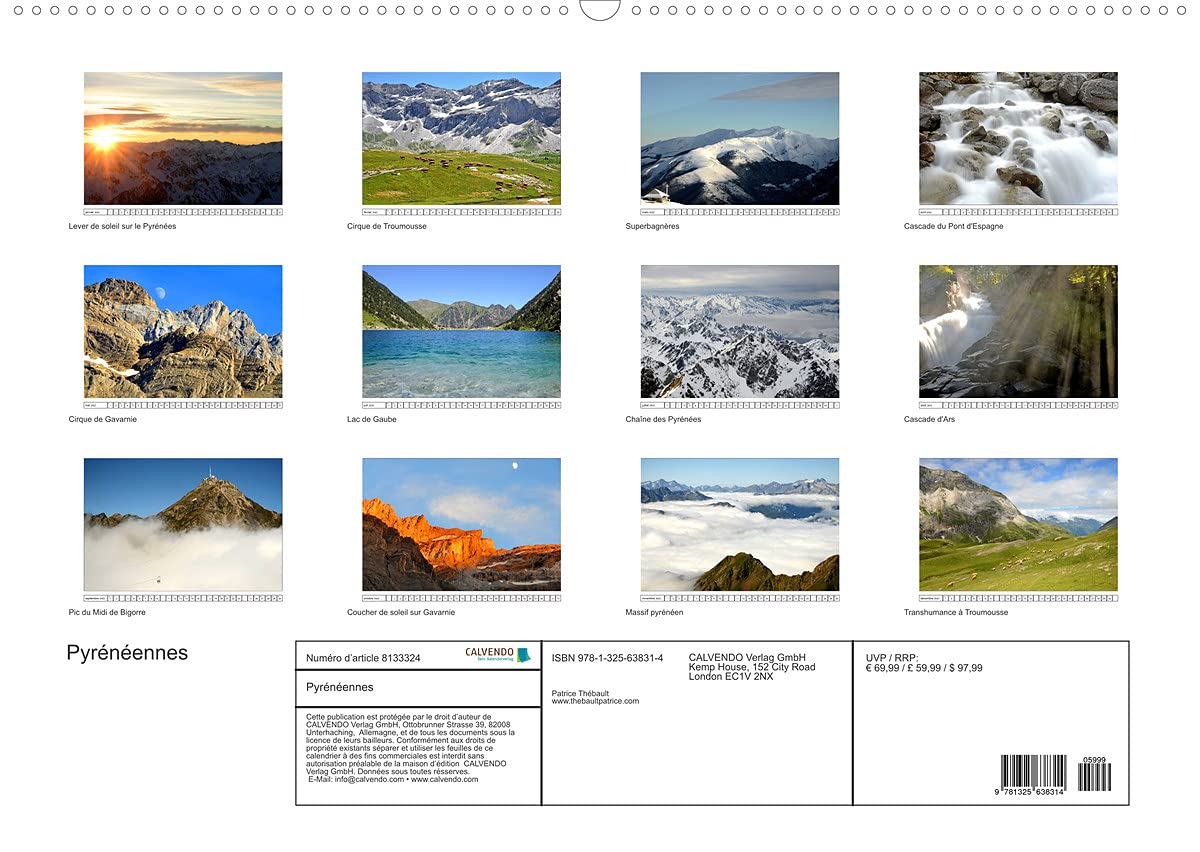 Pyrénéennes (Premium, hochwertiger DIN A2 Wandkalender 2022, Kunstdruck in Hochglanz): La chaîne des Pyrénées aux quatre saisons (Calendrier mensuel, 14 Pages )